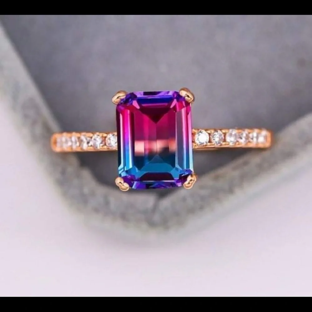 Elegant Multicolor Rose Gold Tourmaline Gemstone Ring size 10